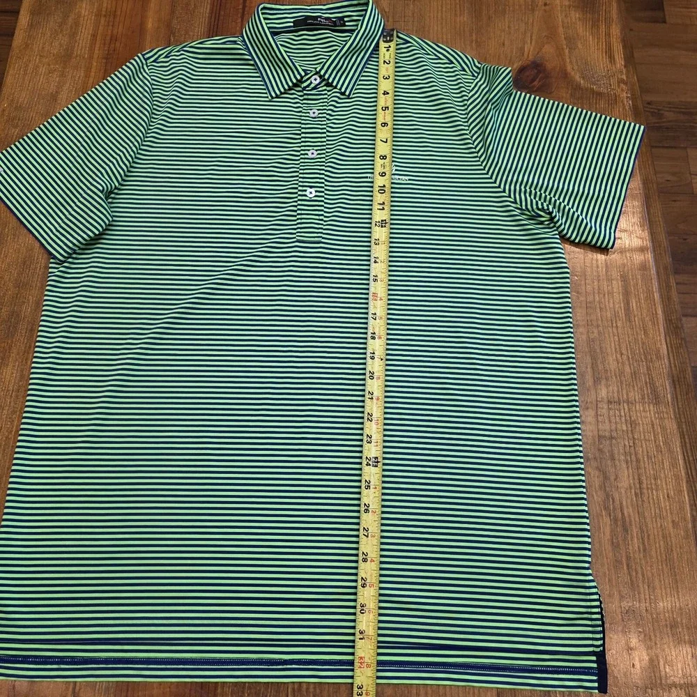 RLX Ralph Lauren Golf Bright Green Blue Stripe Polo Shirt - The Phoenician - XL